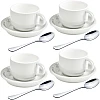 homEdge Premium Espresso Shot Cups and Saucers Set with Espresso Stainless Steel Spoons - 2.5 oz, Set of 4, White