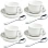 homEdge Premium Espresso Shot Cups and Saucers Set with Espresso Stainless Steel Spoons - 2.5 oz, Set of 4, White