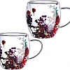 2pcs Double Wall Clear Glass Coffee Mugs Flower Double Walled Glass Coffee Cups Creative Clear Glass Cups with Flowers Insulated Clear Glass Mug for Tea Cappuccino Espressos Latte Juice Gifts(250ML)