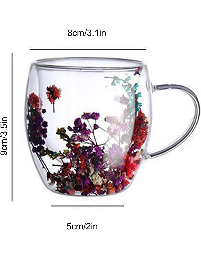 2pcs Double Wall Clear Glass Coffee Mugs Flower Double Walled Glass Coffee Cups Creative Clear Glass Cups with Flowers Insulated Clear Glass Mug for Tea Cappuccino Espressos Latte Juice Gifts(250ML)