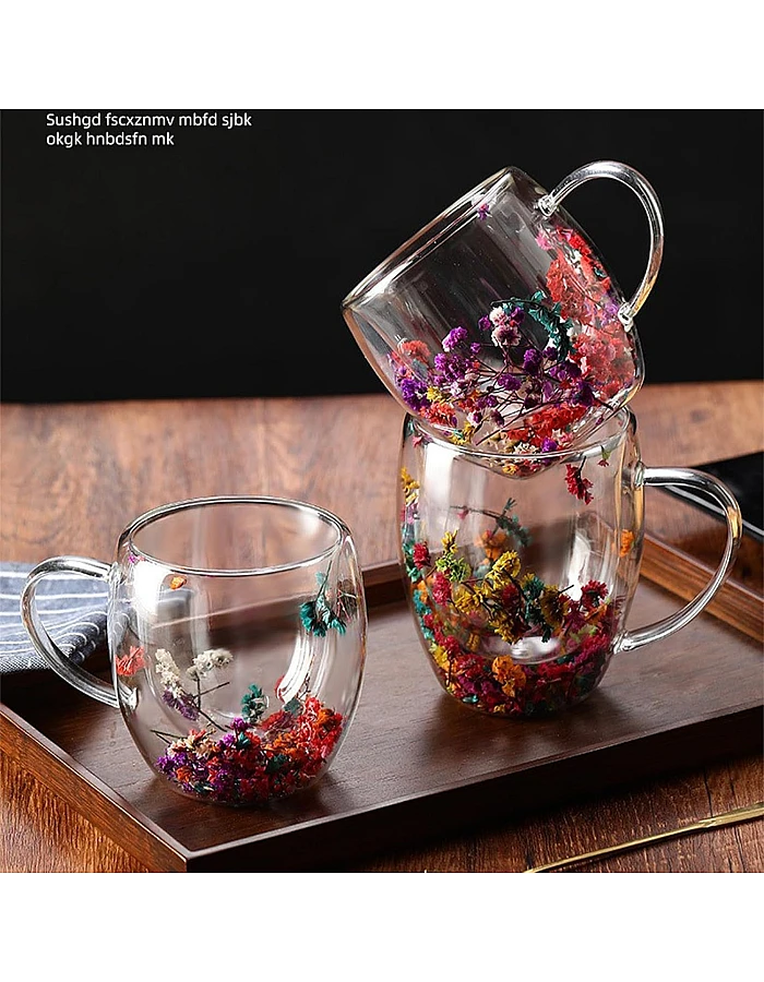2pcs Double Wall Clear Glass Coffee Mugs Flower Double Walled Glass Coffee Cups Creative Clear Glass Cups with Flowers Insulated Clear Glass Mug for Tea Cappuccino Espressos Latte Juice Gifts(250ML)