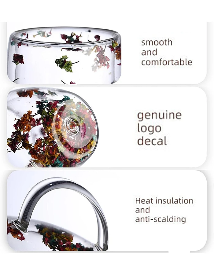 2pcs Double Wall Clear Glass Coffee Mugs Flower Double Walled Glass Coffee Cups Creative Clear Glass Cups with Flowers Insulated Clear Glass Mug for Tea Cappuccino Espressos Latte Juice Gifts(250ML)