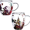 2pcs Double Wall Clear Glass Coffee Mugs Flower Double Walled Glass Coffee Cups Creative Clear Glass Cups with Flowers Insulated Clear Glass Mug for Tea Cappuccino Espressos Latte Juice Gifts(250ML)