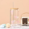 ANABIUP Coquette Cute Pink Bow Glass Cups with Lids and Straws, Aesthetic Iced Coffee Cup, Girly Preppy Design Tumbler Mug for Teen Girls Women Girlfriends Gifts