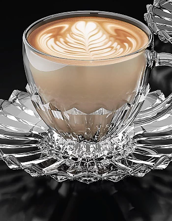 City Glass Braziliano Tea Mug Set | Decorative Base Tea Cup Set Comes with Serving Plate | Tea Cup Set of 6 Mugs + 6 Serving Plates (Tea 220ml)