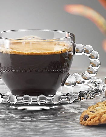 City Glass Bubbly Coffee Mug Set | 6 Clear Glass Coffee Mugs + 6 Serving Plates | 100ml Capacity, Heat-Resistant, Reusable, Dishwasher Safe