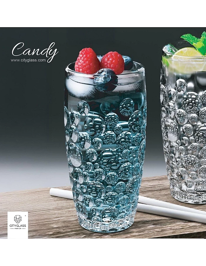 City Glass Candy Mug Set | 6 Pieces Large water bubbles, For juice, cocktail, water, Cappuccino or Nescafe | Clear and Elegant 320 ml (Candy)