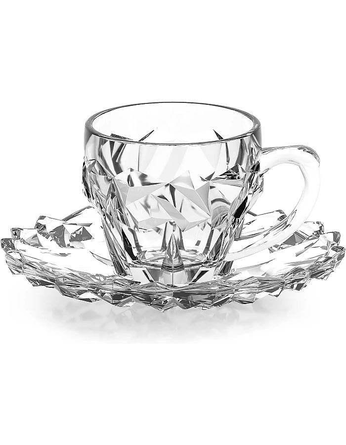 City Glass Rocks Coffee Mug Set | Coffee Mug Set of 6 Mugs + 6 Serving Plates | Decorative Wall Coffee Cup Set Comes with Decorative Serving Plate (Coffee, 110ml)