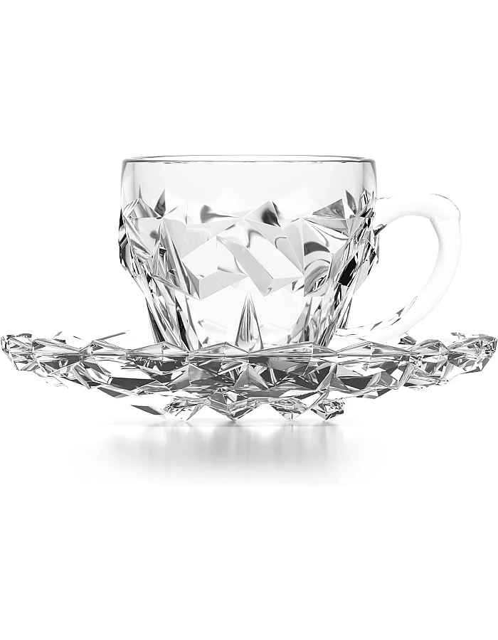 City Glass Rocks Coffee Mug Set | Coffee Mug Set of 6 Mugs + 6 Serving Plates | Decorative Wall Coffee Cup Set Comes with Decorative Serving Plate (Coffee, 110ml)