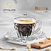 City Glass Rocks Coffee Mug Set | Coffee Mug Set of 6 Mugs + 6 Serving Plates | Decorative Wall Coffee Cup Set Comes with Decorative Serving Plate (Coffee, 110ml)