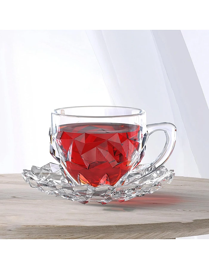 City Glass Rocks Coffee Mug Set | Coffee Mug Set of 6 Mugs + 6 Serving Plates | Decorative Wall Coffee Cup Set Comes with Decorative Serving Plate (Coffee, 110ml)