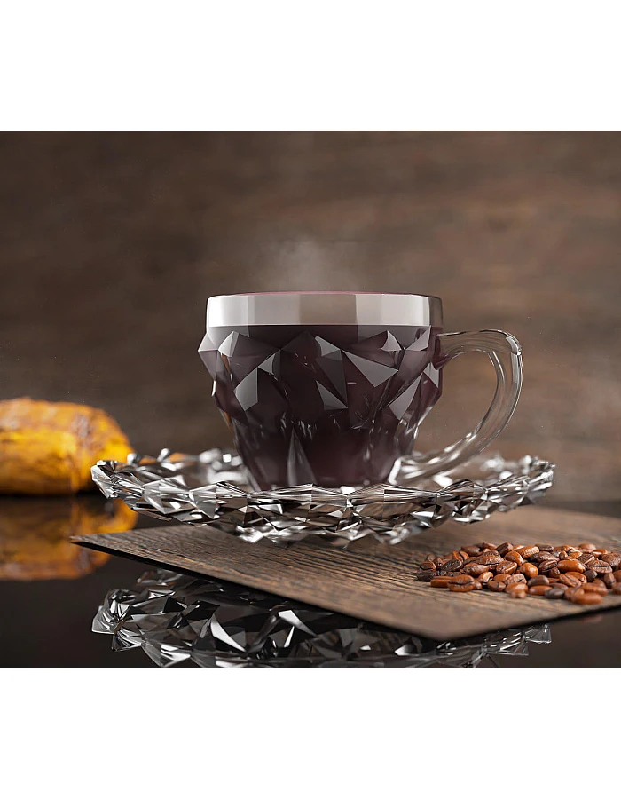 City Glass Rocks Coffee Mug Set | Coffee Mug Set of 6 Mugs + 6 Serving Plates | Decorative Wall Coffee Cup Set Comes with Decorative Serving Plate (Coffee, 110ml)