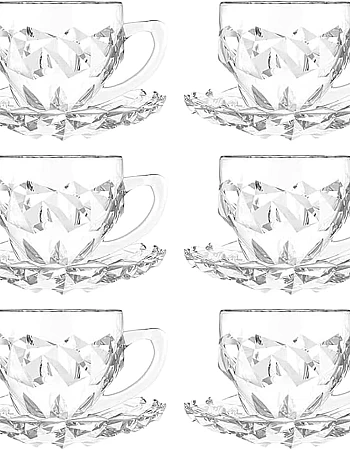 City Glass Rocks Tea Set Of 12 Pieces (6 Mugs - 6 Underlines) 21 CL - Clear