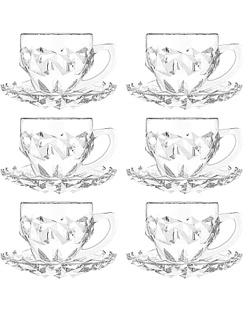 City Glass Rocks Tea Set Of 12 Pieces (6 Mugs - 6 Underlines) 21 CL - Clear