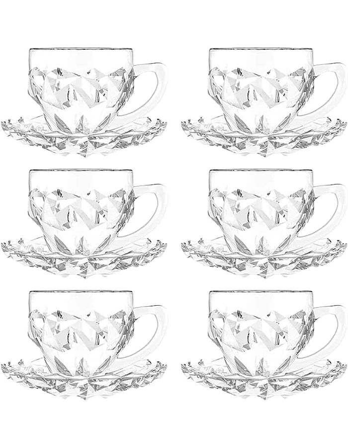 City Glass Rocks Tea Set Of 12 Pieces (6 Mugs - 6 Underlines) 21 CL - Clear