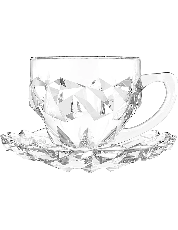 City Glass Rocks Tea Set Of 12 Pieces (6 Mugs - 6 Underlines) 21 CL - Clear