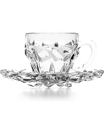 City Glass Rocks coffee Set Of 12 Pieces (6 Mugs - 6 Underlines) 11 CL - Clear