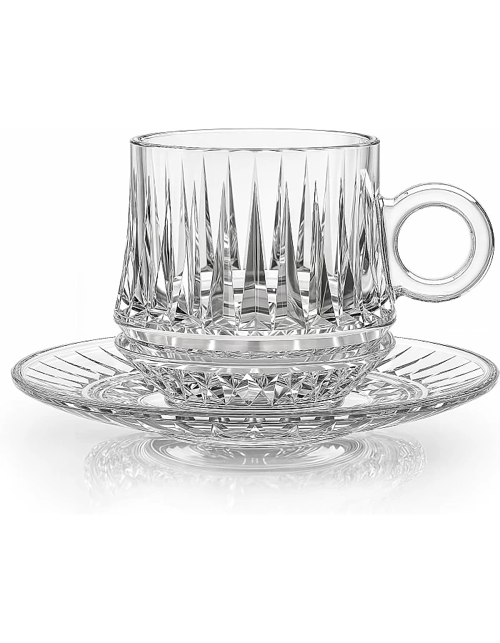 City Glass Sicily Coffee Set - 6 Mugs - 12-Pieces Transparent Glass Coffee Mugs with Matching Underlines, Modern Design for a Happy Coffee Time, 85ML Capacity, Perfect for Home, Office, and Gifting