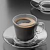 City Glass Turin Coffee Mug Set of 6 Mugs + 6 Serving Plates for Coffee or Espresso Clear Small 90 ml