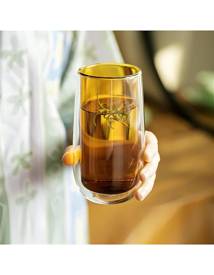 DOUBLE LAYER GLASS CUP - Enjoy the perfect combination of style and functionality with our Double Wall Heat Resistant Glass Mug, designed for hot and cold beverages. (1 cup in color shown)
