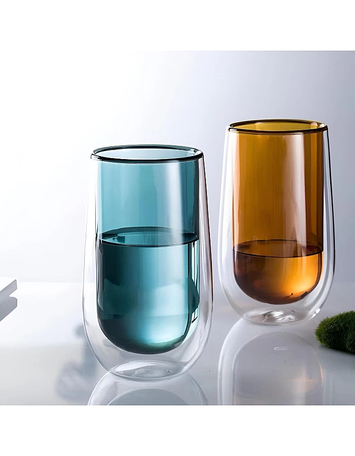 DOUBLE LAYER GLASS CUP - Enjoy the perfect combination of style and functionality with our Double Wall Heat Resistant Glass Mug, designed for hot and cold beverages. (1 cup in color shown)