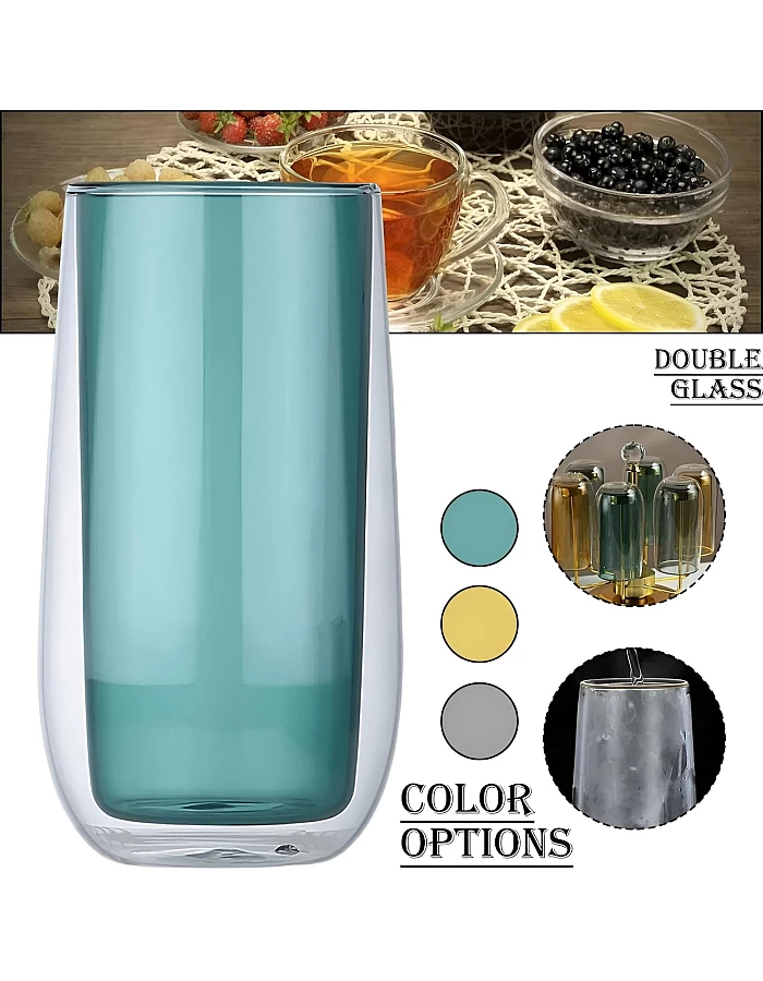 DOUBLE LAYER GLASS CUP - Enjoy the perfect combination of style and functionality with our Double Wall Heat Resistant Glass Mug, designed for hot and cold beverages. (1 cup in color shown)