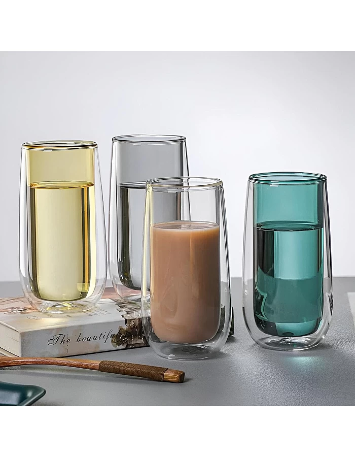 DOUBLE LAYER GLASS CUP - Enjoy the perfect combination of style and functionality with our Double Wall Heat Resistant Glass Mug, designed for hot and cold beverages. (1 cup in color shown)