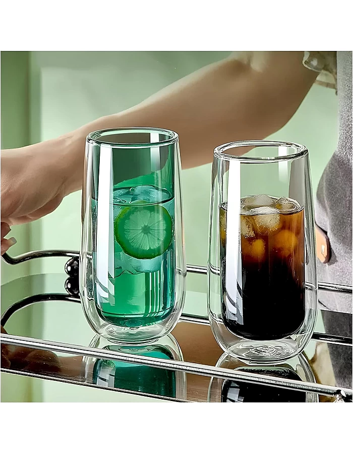 DOUBLE LAYER GLASS CUP - Enjoy the perfect combination of style and functionality with our Double Wall Heat Resistant Glass Mug, designed for hot and cold beverages. (1 cup in color shown)