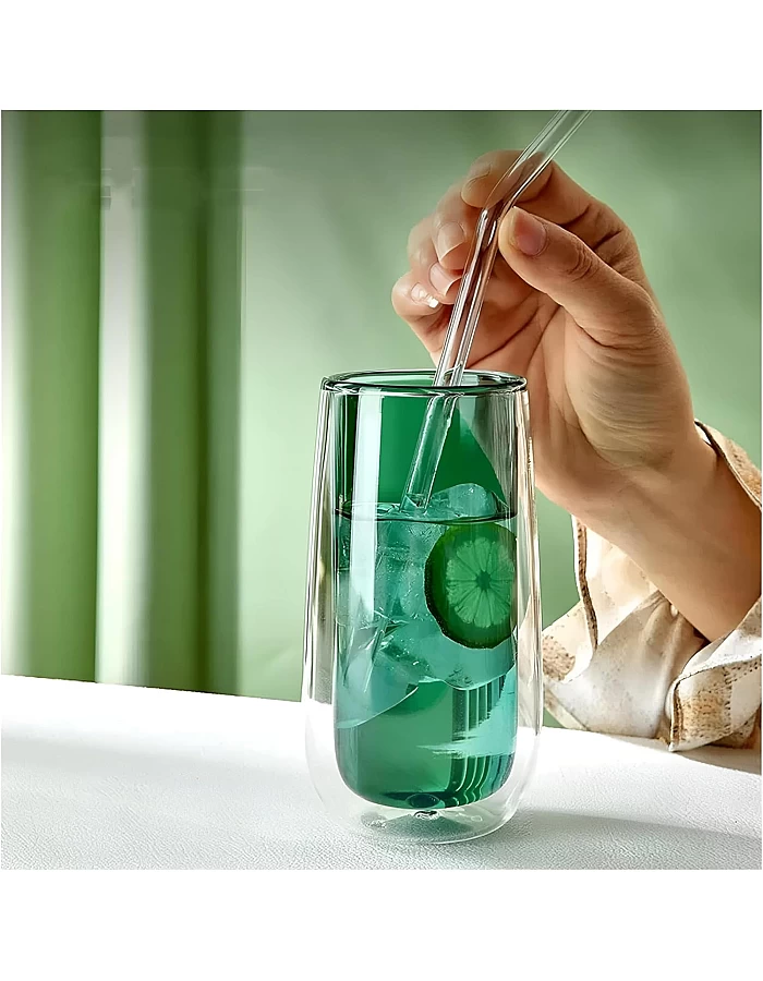 DOUBLE LAYER GLASS CUP - Enjoy the perfect combination of style and functionality with our Double Wall Heat Resistant Glass Mug, designed for hot and cold beverages. (1 cup in color shown)