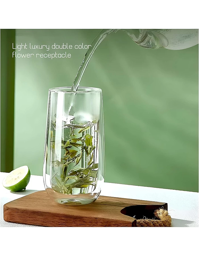 DOUBLE LAYER GLASS CUP - Enjoy the perfect combination of style and functionality with our Double Wall Heat Resistant Glass Mug, designed for hot and cold beverages. (1 cup in color shown)