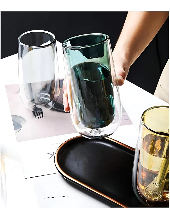 DOUBLE LAYER GLASS CUP - Enjoy the perfect combination of style and functionality with our Double Wall Heat Resistant Glass Mug, designed for hot and cold beverages. (1 cup in color shown)