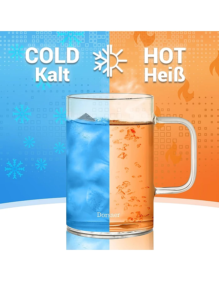 Dorsaer Glass Mugs Set of 2, 16oz Thick Flat Bottom Glass Coffee Mugs, Large Clear Glass Cup with Handle for Beverages, Tea, Cappuccino, Latte, Espresso Coffee, Juice