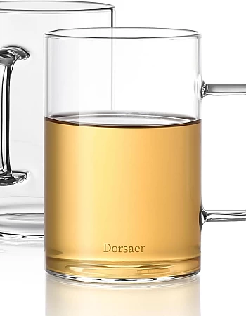 Dorsaer Glass Mugs Set of 2, 16oz Thick Flat Bottom Glass Coffee Mugs, Large Clear Glass Cup with Handle for Beverages, Tea, Cappuccino, Latte, Espresso Coffee, Juice