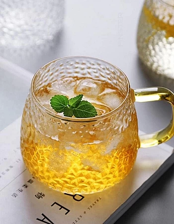 FINSTER Glass Coffee Mugs Cup Set of 6-440 ML, Transparent, Premium Golden Handle Big Borosilicate Tea Cups Perfect for Lemon, Green, Herbal, Chai Tea & Americano, Espresso, Cappuccinos Coffee Cups