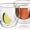 JECOBI Tea Cups - Double Walled Insulated Glass Set of 2, 8 oz, Glass Coffee Cup,Dishwasher. Microwave, freezer with NO RISK.