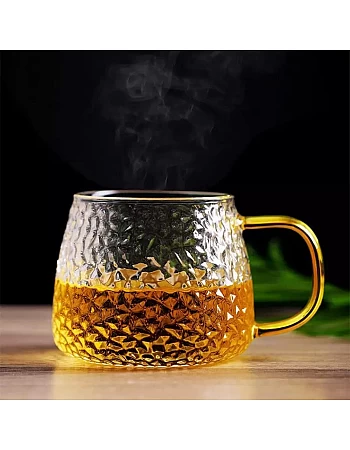 MUAC Glass Tea Coffee Cappuccino Soup Bowl Jumbo Glass Cup Multipurpose Mug with Handle 440ml (Pack of 1)
