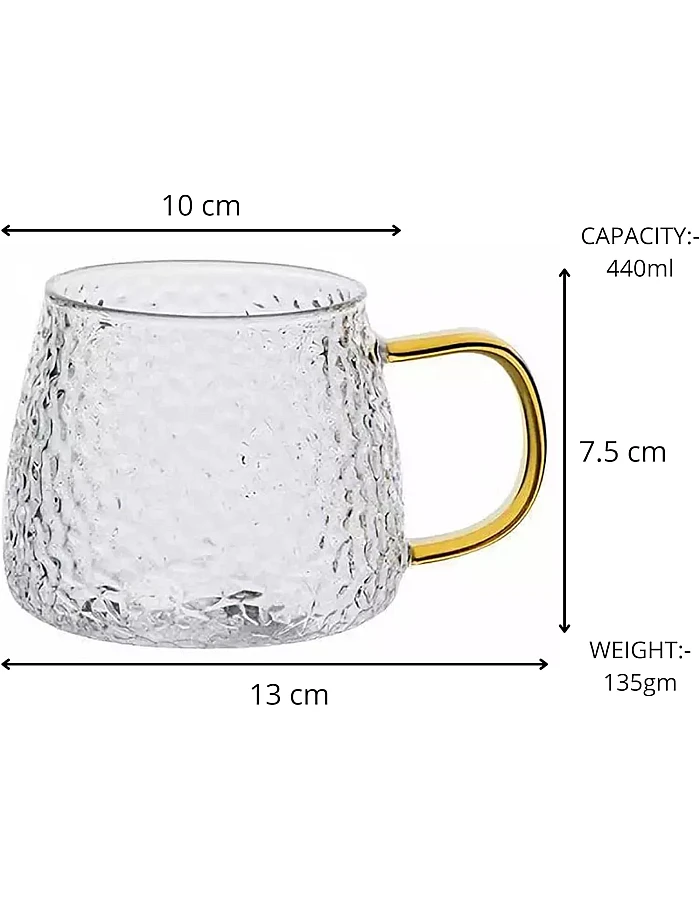 MUAC Glass Tea Coffee Cappuccino Soup Bowl Jumbo Glass Cup Multipurpose Mug with Handle 440ml (Pack of 1)