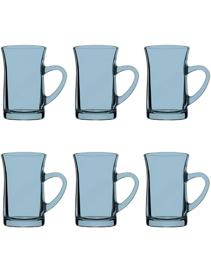 Pasabahce Mila Tea Mug Set of 6 Cups-Turquoise, (150ml)