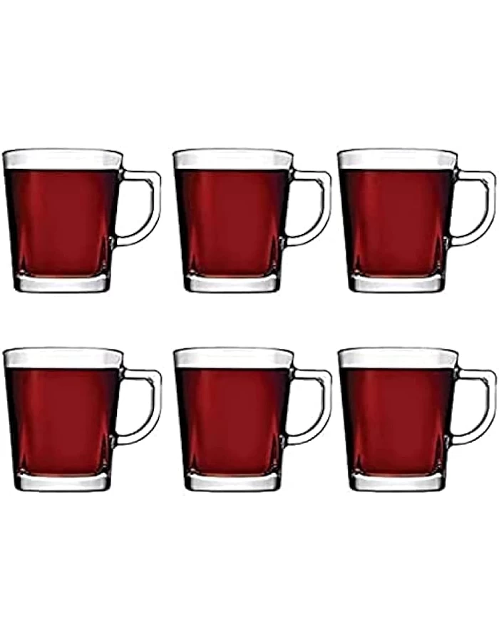 Pasabahce Tea Mug Set Carre -6 Cups- 270 ml -Clear Color-Turkey Origin