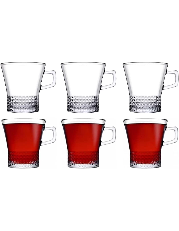 Pasabahce Tea Mug Set Carre -6 Cups- 270 ml -Clear Color-Turkey Origin