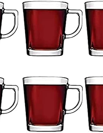 Pasabahce Tea Mug Set Carre -6 Cups- 270 ml -Clear Color-Turkey Origin