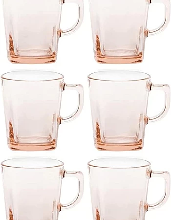 Pasabahce Tea Mug Set Carre -6 Cups- 270 ml -Pink Color-Turkey Origin