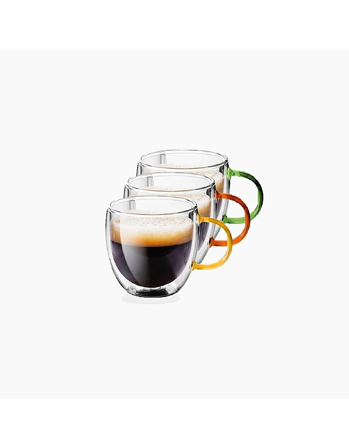Zinnia Double Glass Mug 3-Piece Set, 100 ml Capacity