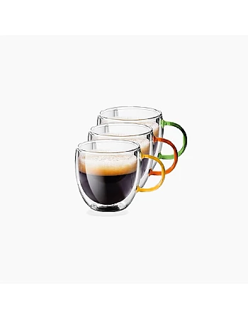 Zinnia Double Glass Mug 3-Piece Set, 100 ml Capacity