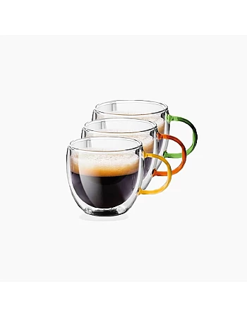 Zinnia Double Glass Mug 3-Piece Set, 250 ml Capacity