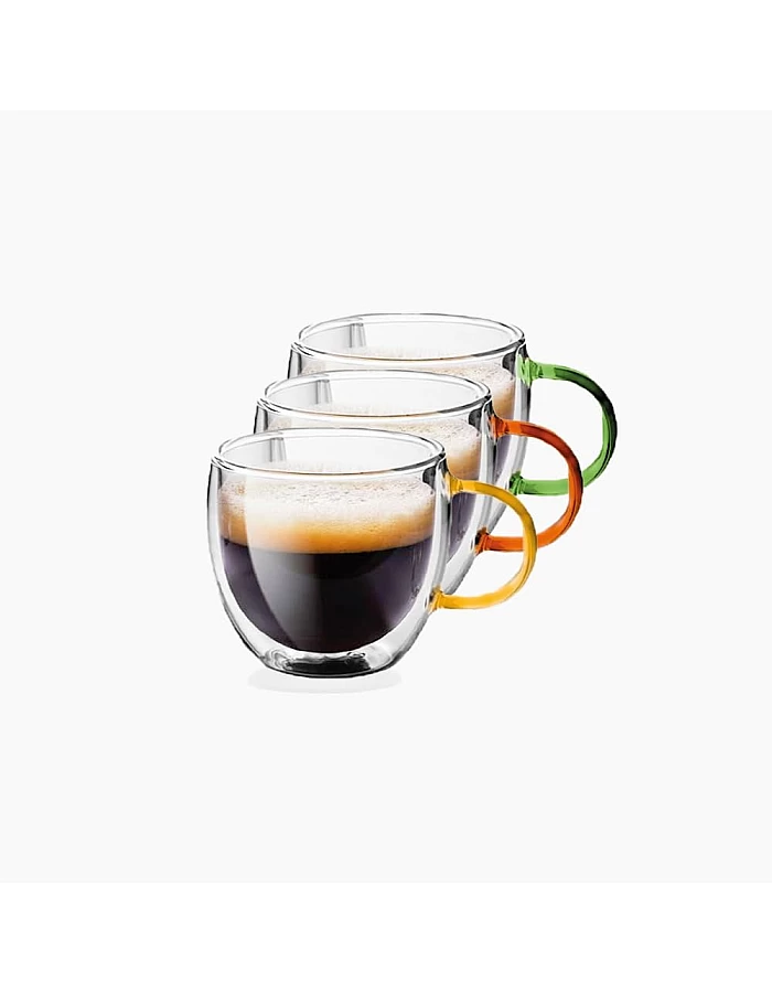 Zinnia Double Glass Mug 3-Piece Set, 250 ml Capacity