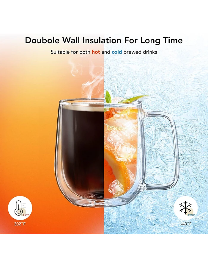 cmxing Double Wall Reusable Coffee Glasses Cups Insulated Cups Transparent Thermo Glass Cup Set Coffee Mugs for Espresso Cappuccino Latte(300ml)