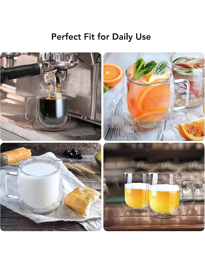 cmxing Double Wall Reusable Coffee Glasses Cups Insulated Cups Transparent Thermo Glass Cup Set Coffee Mugs for Espresso Cappuccino Latte(300ml)
