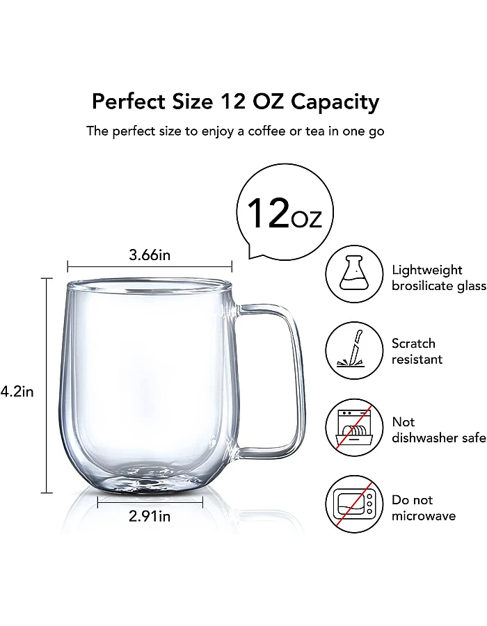 cmxing Double Wall Reusable Coffee Glasses Cups Insulated Cups Transparent Thermo Glass Cup Set Coffee Mugs for Espresso Cappuccino Latte(300ml)