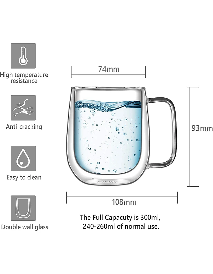 cmxing Double Wall Reusable Coffee Glasses Cups Insulated Cups Transparent Thermo Glass Cup Set Coffee Mugs for Espresso Cappuccino Latte(300ml)